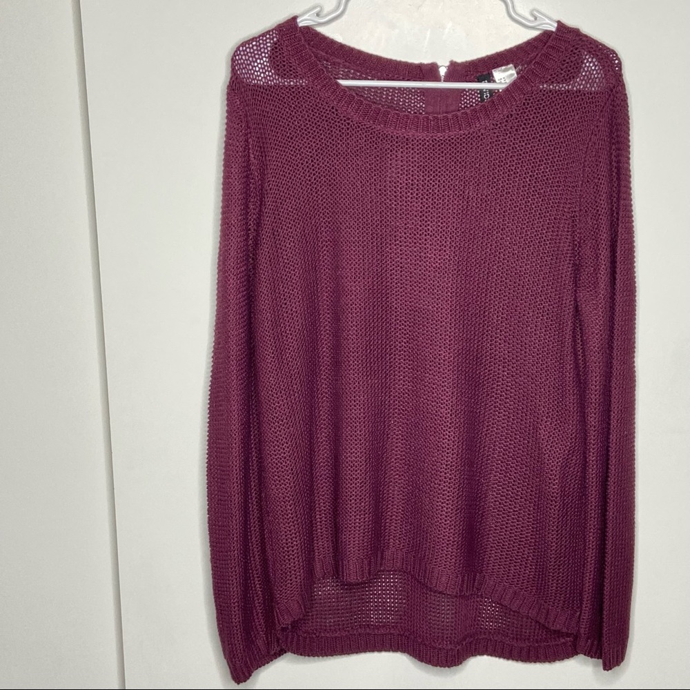 H&M Plum Open-Knit Crew Neck Sweater
